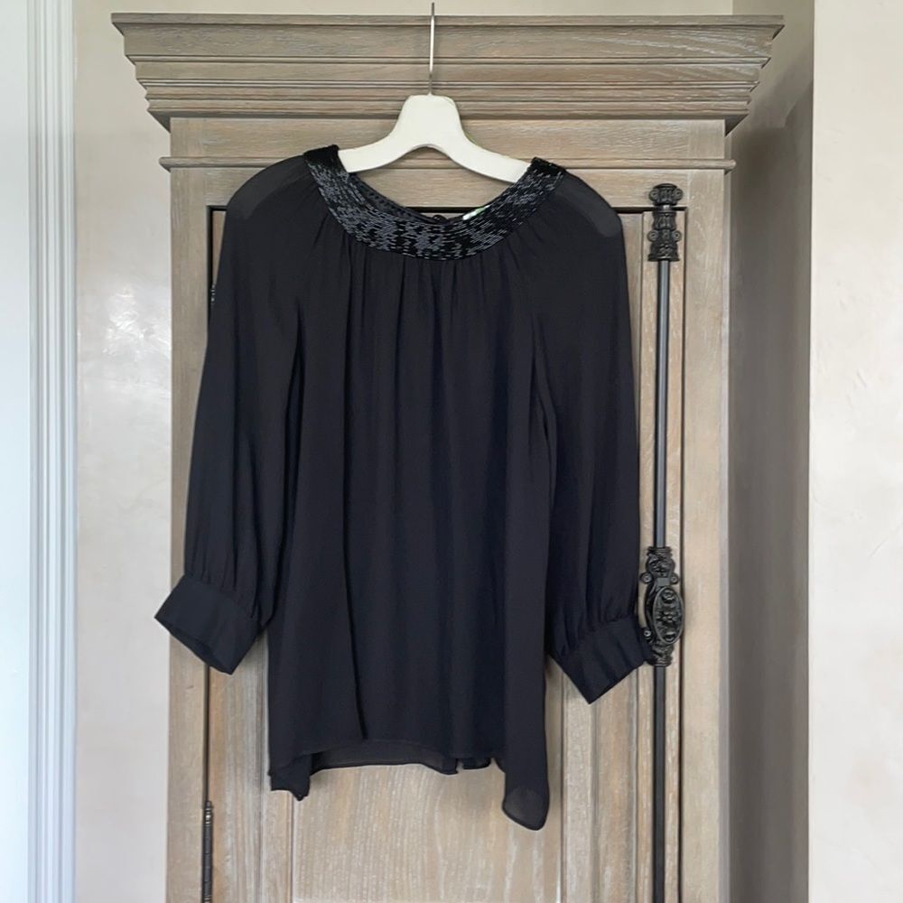 Parker silk beaded blouse sheet top black small